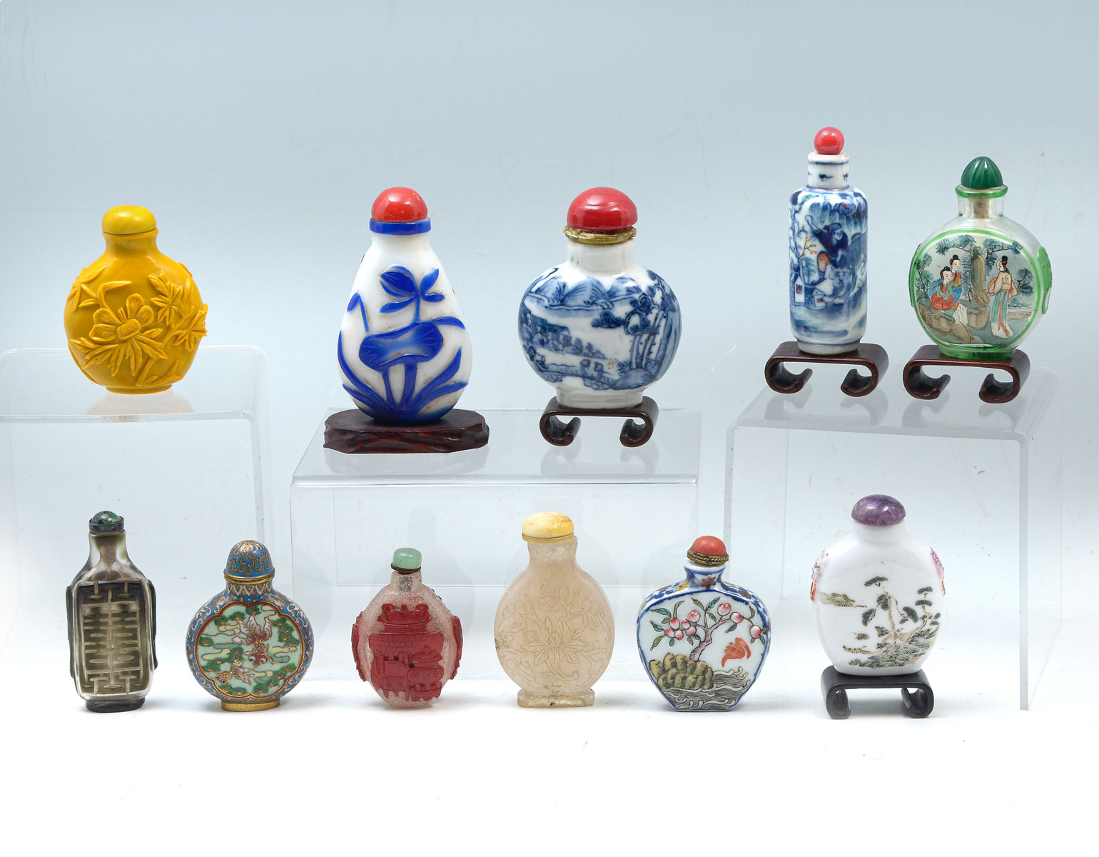 Appraisal: PC CHINESE SNUFF BOTTLE COLLECTION Comprising - enameled porcelain bottles