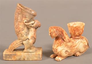 Appraisal: Two Chinese Carved Jade Figural Libation Cups Griffin and Sphinx