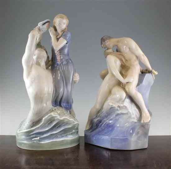 Appraisal: Two large Royal Copenhagen groups 'Agnete and the Merman' modelled