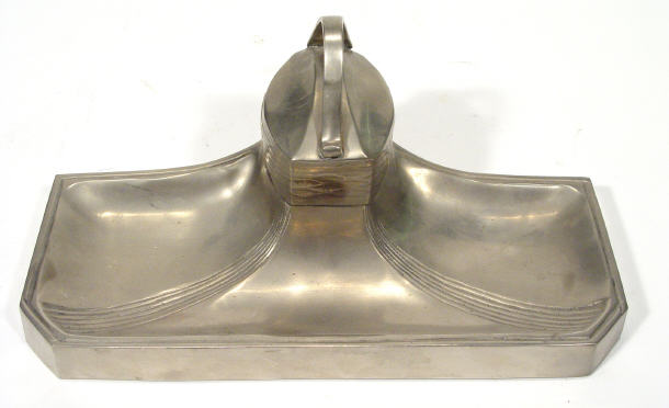 Appraisal: Art Nouveau white metal desk stand with a central china