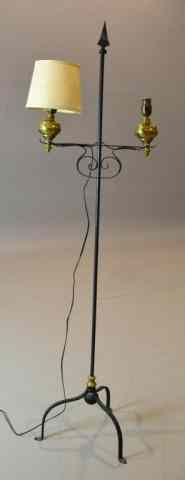 Appraisal: Early American Wrought Iron And Brass CandlestandOriginal candlestand converted into