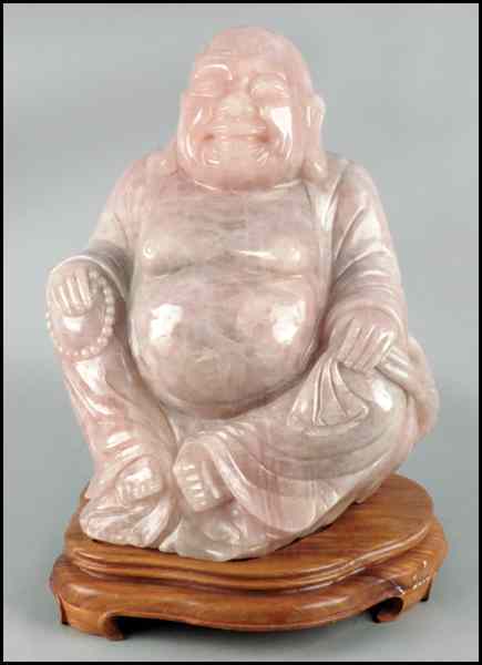 Appraisal: CHINESE CARVED ROSE QUARTZ BUDDHA H '' Condition No Specific