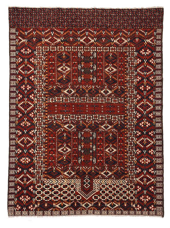 Appraisal: Turkmen Rug th century mihrab with symmetrical rectangular red field