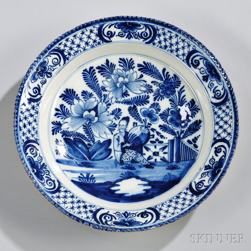 Appraisal: Dutch Delftware Blue and White Chinoiserie Decorated Charger Holland th