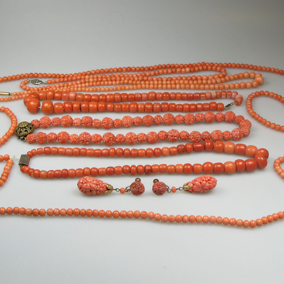 Appraisal: Strands Of Coral Beads and a similar pair of earrings