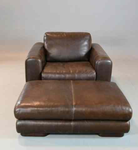 Appraisal: Exquisite Italian Leather Club Chair Ottoman byA very fine leather