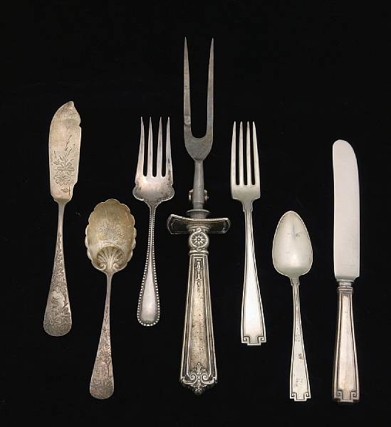 Appraisal: Property of various owners Comprising coin pickle fork with engraved