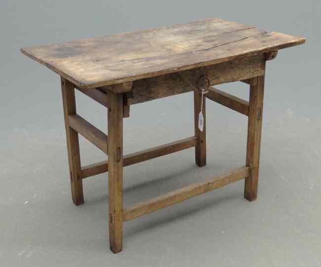 Appraisal: Primitive single drawer stretcher base table Top '' x ''