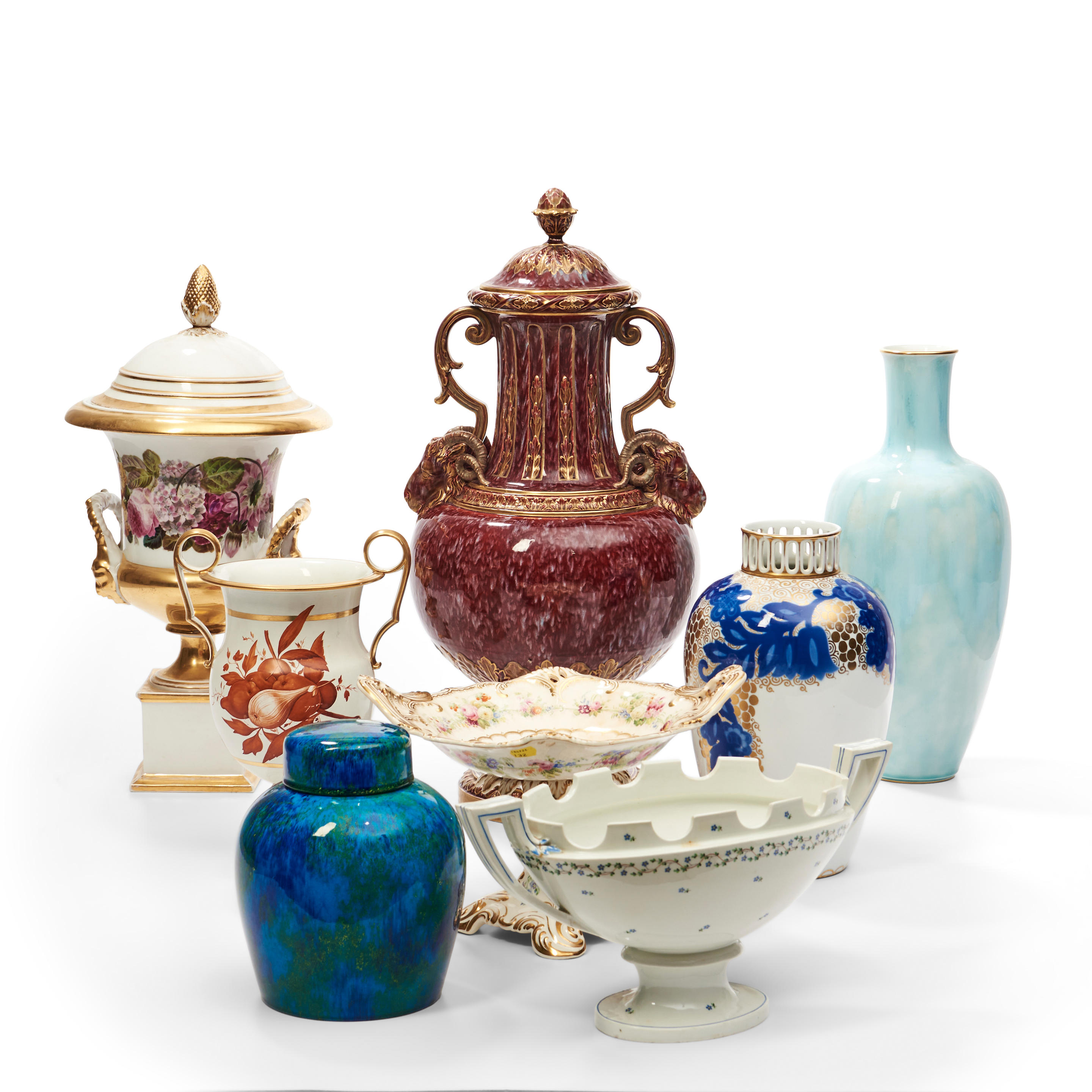 Appraisal: EIGHT ENGLISH AND EUROPEAN CERAMIC ITEMS a large covered two-handle