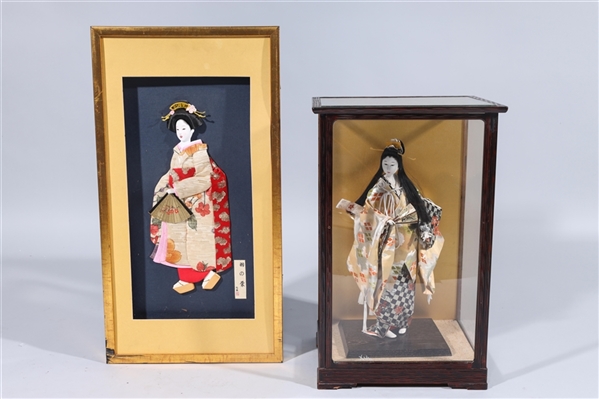 Appraisal: Framed Japanese embroidered silk female figure together with Japanese standing