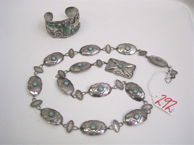 Appraisal: TWO NATIVE AMERICAN SILVER AND TURQUOISE JEWELRY including a concho