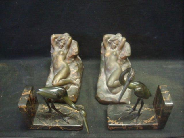 Appraisal: Pairs of Bookends -a pair of Egrets on marble the