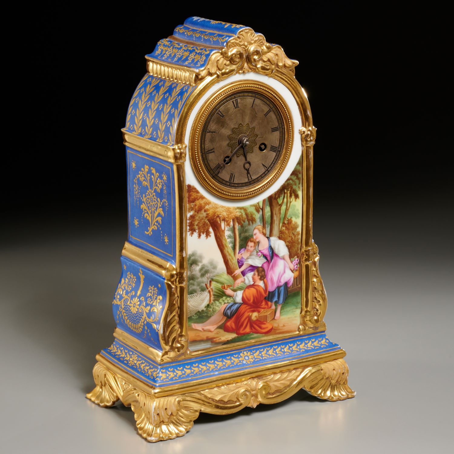 Appraisal: OLD PARIS DECORATED PORCELAIN MANTEL CLOCK th c France gilt