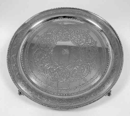 Appraisal: A Victorian silver circular salver with bead mounts and engraved