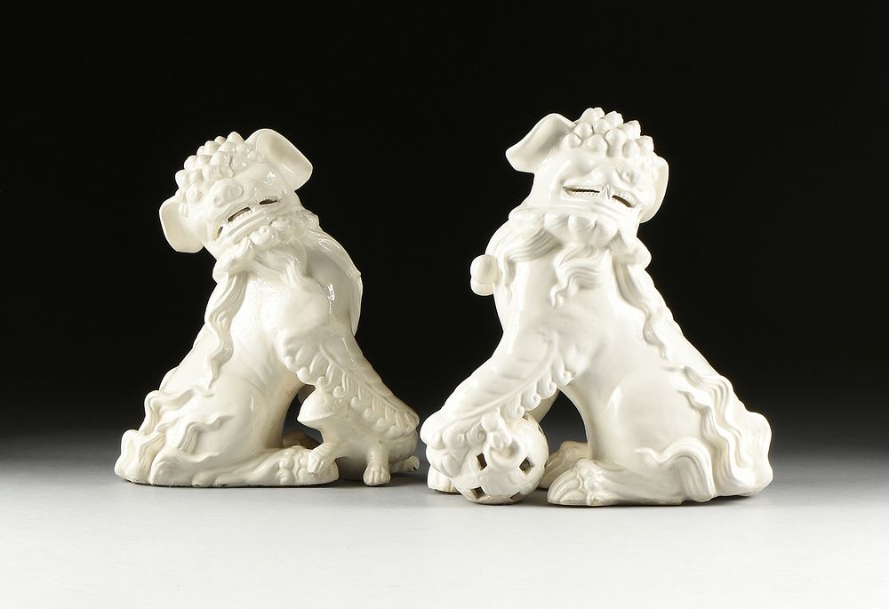 Appraisal: A PAIR OF CHINESE EXPORT BUDDHISTIC LIONS EARLY TH CENTURY