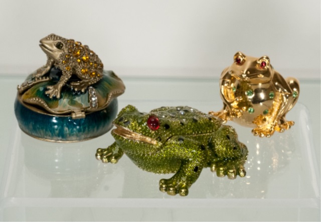 Appraisal: Three Frog Themed Jewelled Trinket Pill Boxes