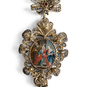 Appraisal: A Devotional Medallion with Filigree Frame Likely French with reverse