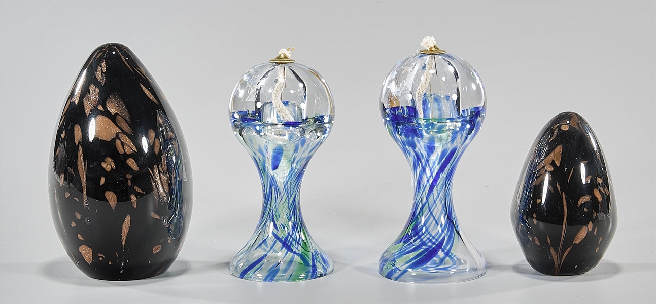 Appraisal: Group of four art glass items including two paper weights