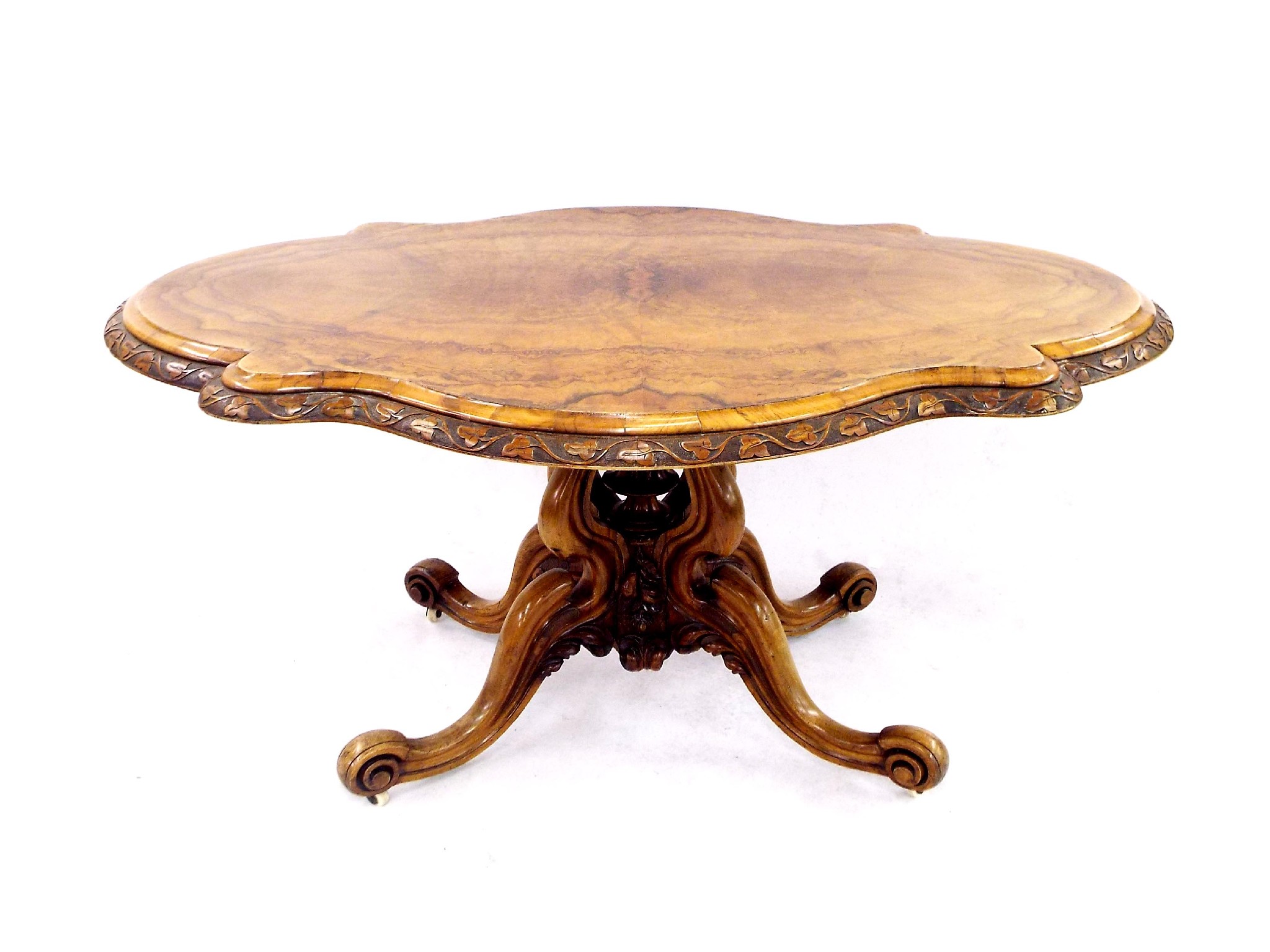 Appraisal: Attractive Victorian burr walnut loo table with oval serpentine top