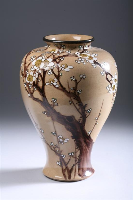 Appraisal: JAPANESE STUDIO POTTERY VASE Painted with flowering prunus branch on