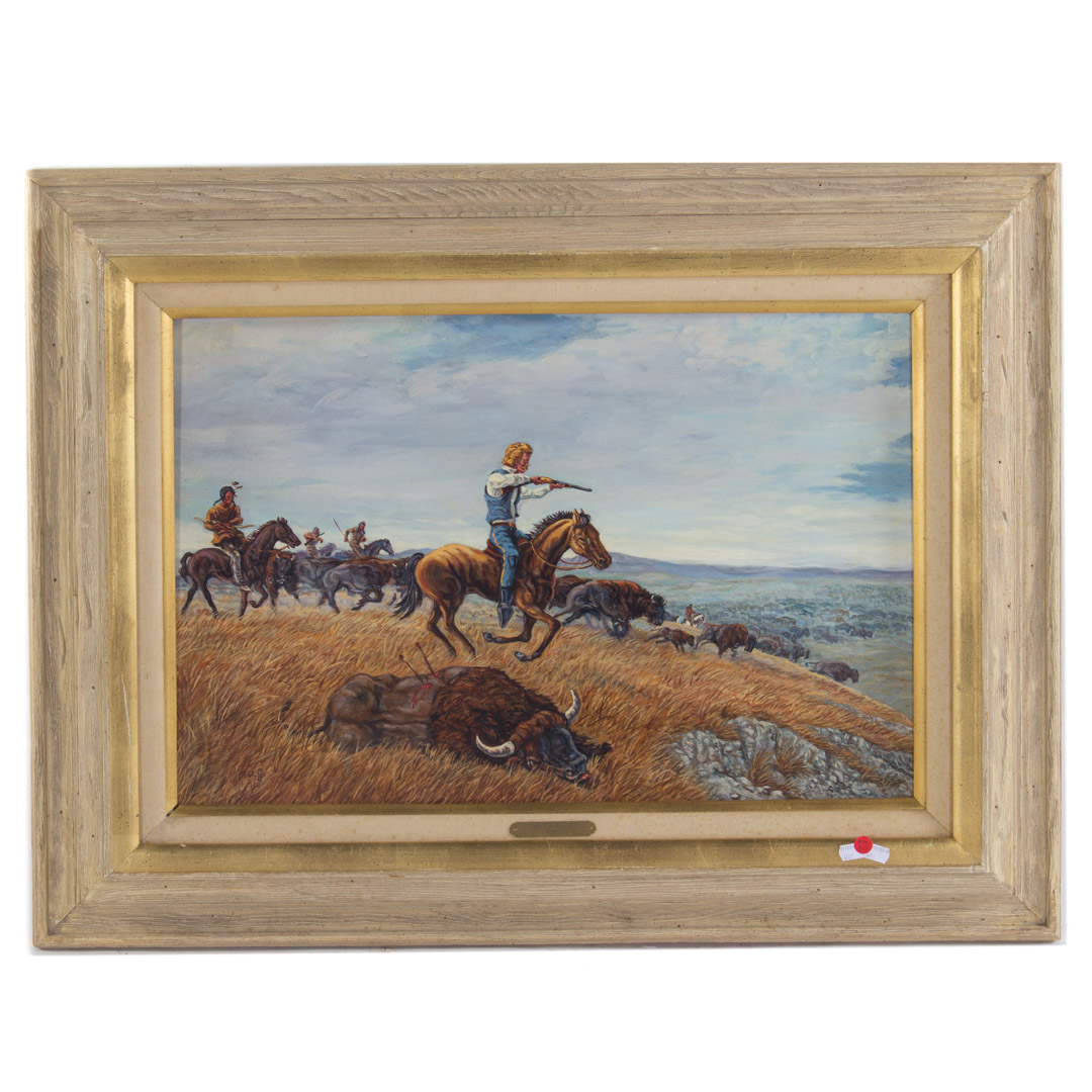 Appraisal: th c Artist Unknown Buffalo Hunt oil unsigned framed