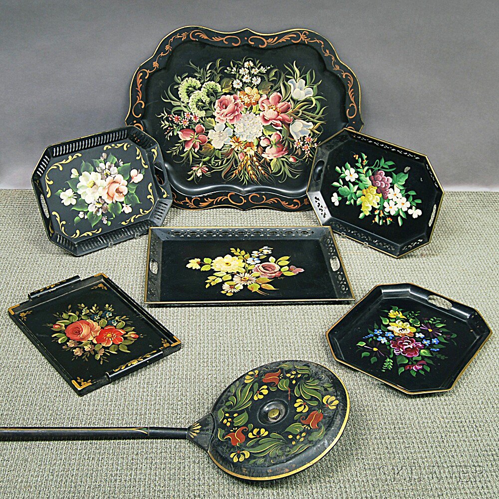 Appraisal: Seven Mostly Tole Items six trays in varying size and