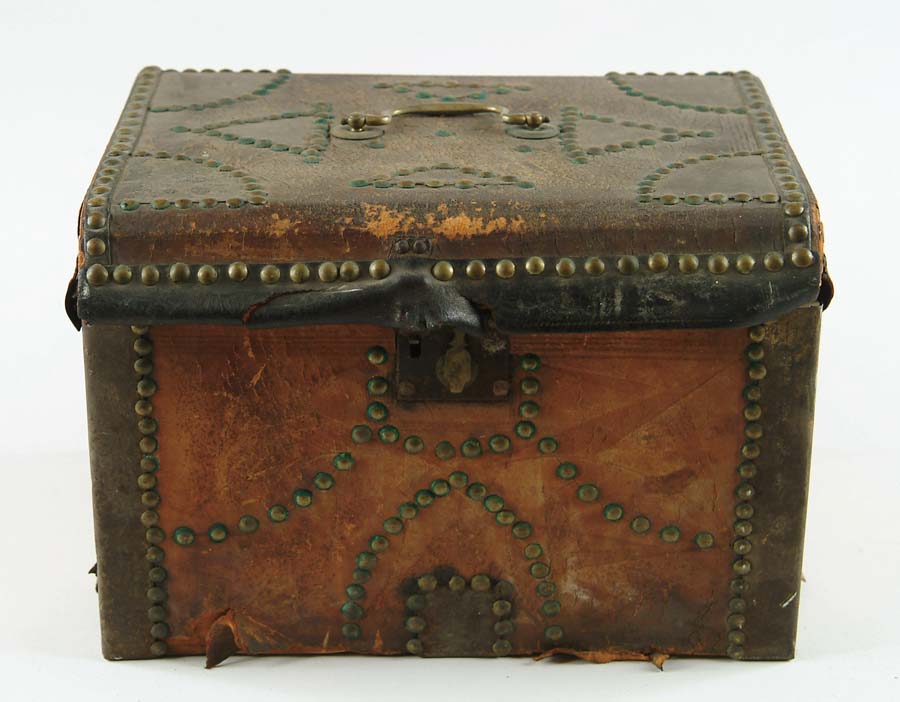 Appraisal: BRASS TACK DECORATED DOCUMENT BOX Interior label from J W