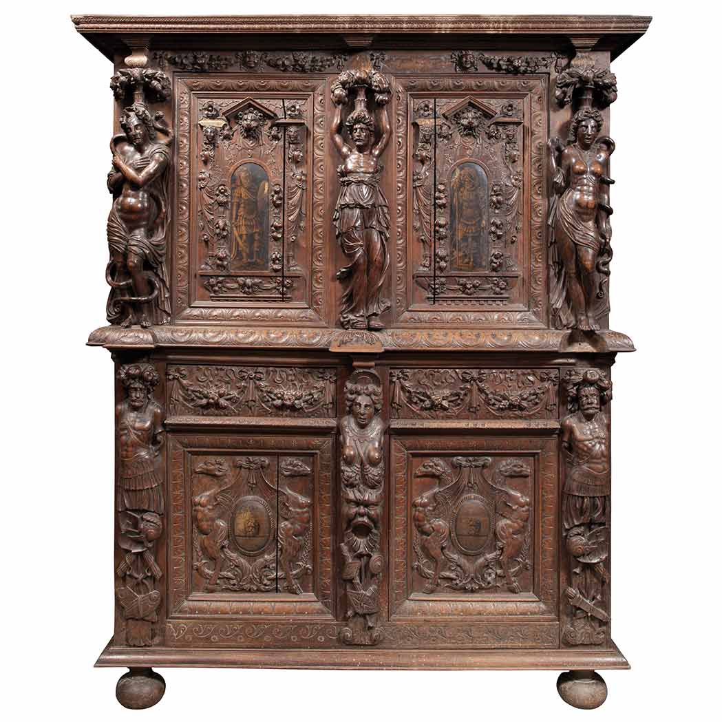 Appraisal: French Renaissance Style Walnut and Penwork Cupboard th Century and