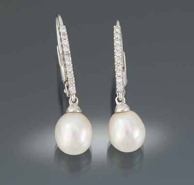 Appraisal: A Pair of Ladies' Pearl and Diamond Earrings k white