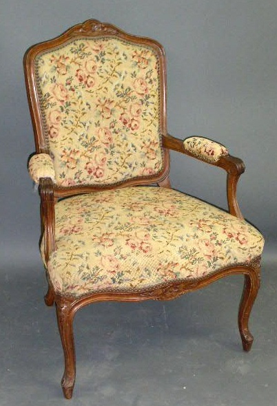 Appraisal: French fauteuil with needlepoint upholstery h x w x d