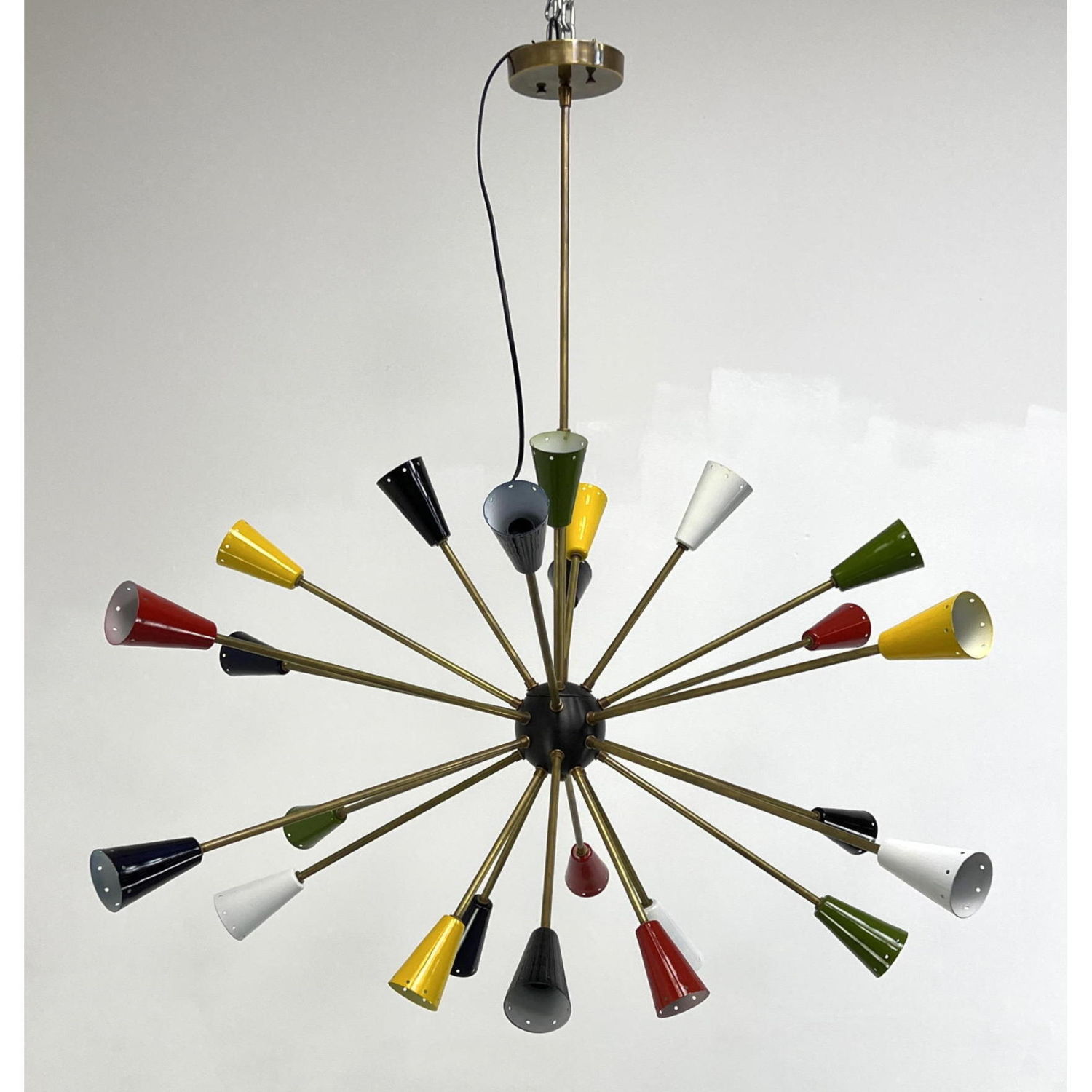 Appraisal: STILNOVO Brass Sputnik Starburst Hanging Chandelier Arms support brightly colored