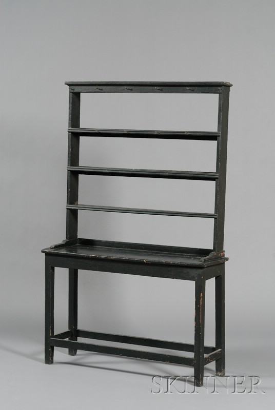 Appraisal: Diminutive Black-painted Pewter Dresser New England late th century in