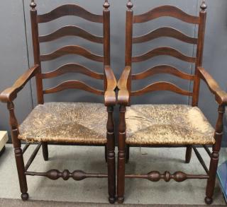 Appraisal: Important English Oak Ladderback Armchairs Important Antique English Oak Ladder