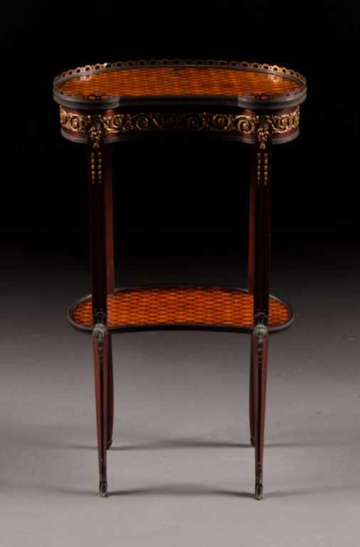 Appraisal: Louis XVI style gilt-metal-mounted parquetry kidney-shaped stand th century with