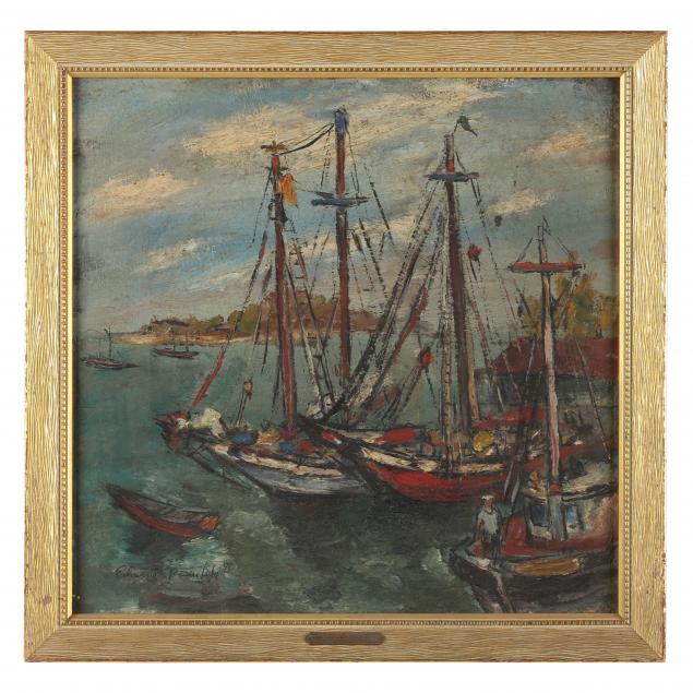 Appraisal: EDWARD ROSENFELD AMERICAN - HARBOR SCENE Oil on board signed