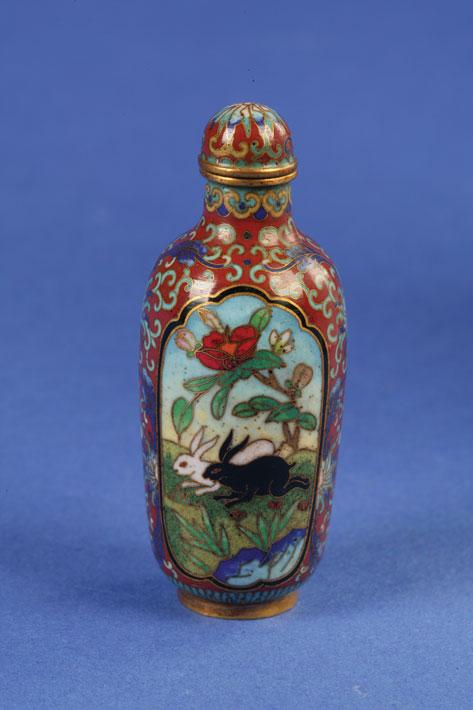 Appraisal: A CLOISONNE ENAMEL BOTTLE of tapering cylindrical form decorated with