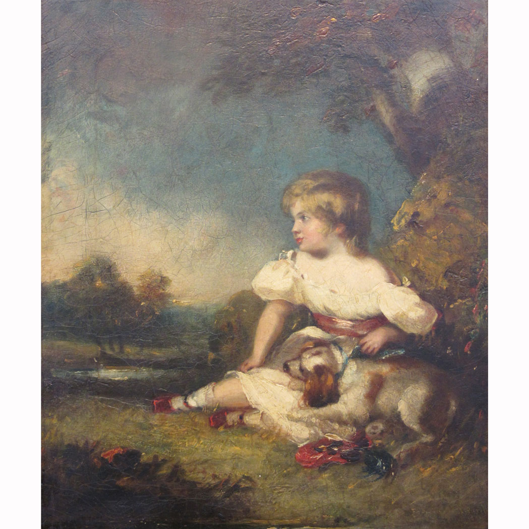 Appraisal: English School th Century Girl With a Spaniel Oil on