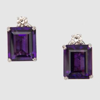 Appraisal: K White Gold Amethyst and Diamond Earrings K White Gold