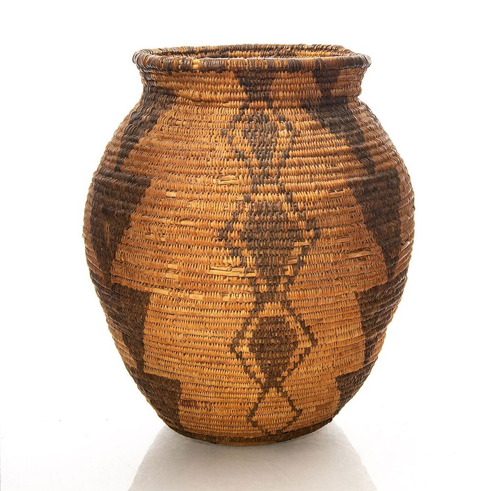 Appraisal: LARGE NATIVE AMERICAN WOVEN OLLA VASE BASKET Urn shaped with