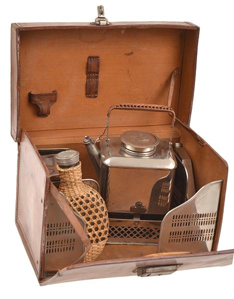 Appraisal: ART DECO LEATHER CASE TRAVELLING TEA SET INCOMPLETE