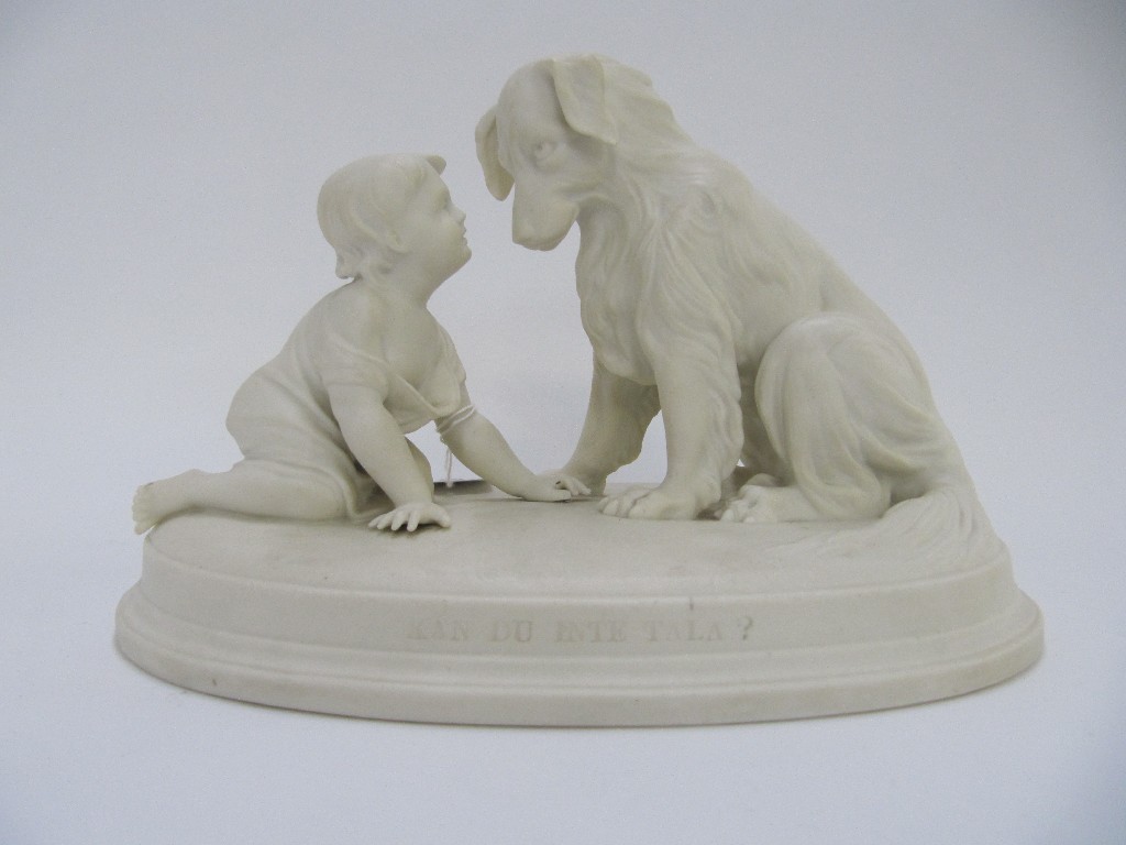 Appraisal: Parian figure group of a dog and child entitled 'Kan