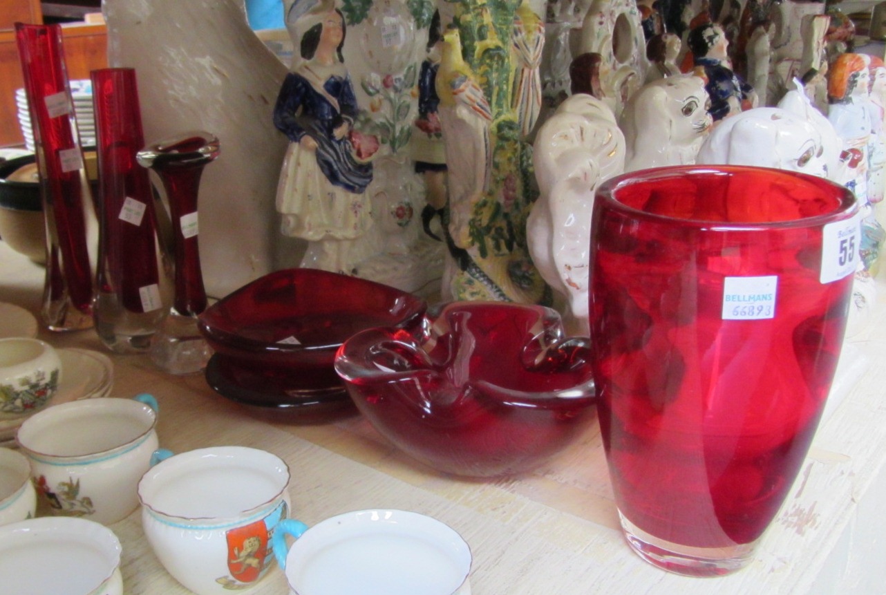 Appraisal: Three items of Whitefriars ruby glass and four other similar