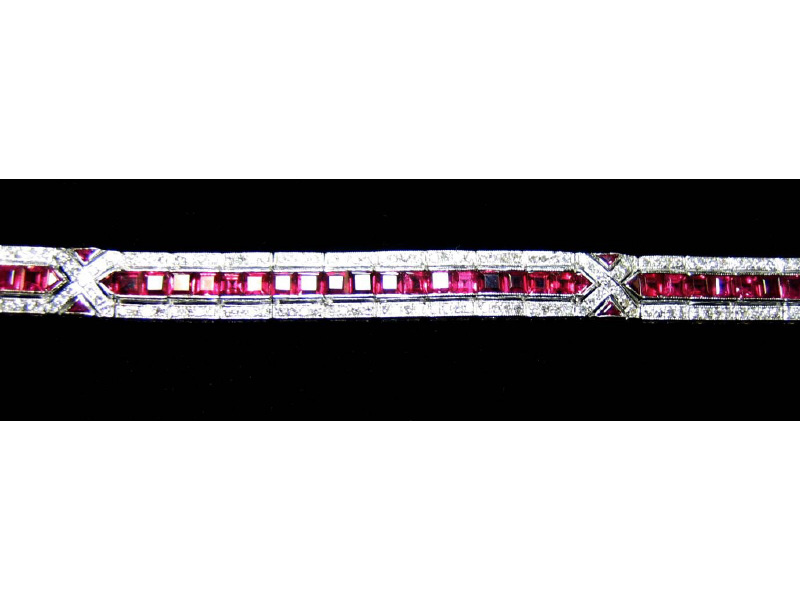 Appraisal: RUBY AND DIAMOND BRACELET k white gold bracelet with fifty