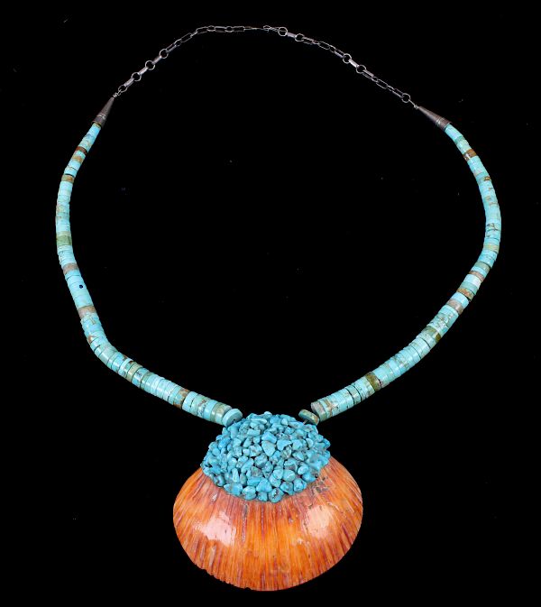 Appraisal: Zuni Turquoise Discoidal Shell Necklace Featured in this lot is