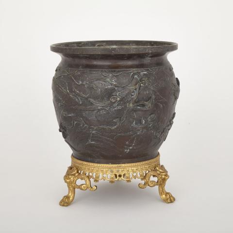 Appraisal: Bronze Incense Burner th th Century With embossed dragons and