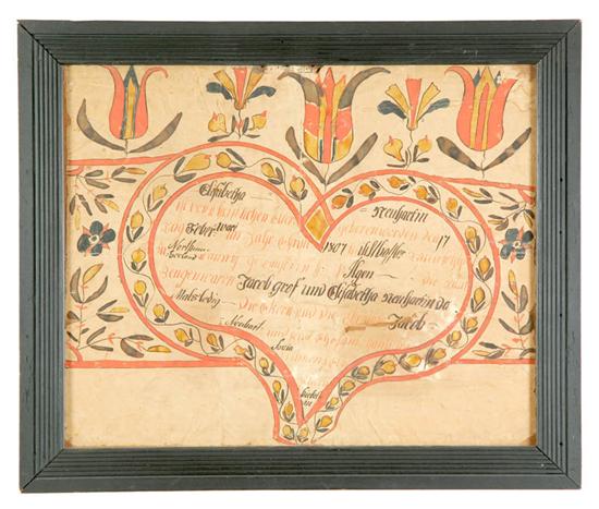 Appraisal: FRAKTUR ATTRIBUTED TO JOHANN CONRAD TREVITTS WEAK ARTIST PENNSYLVANIA ACTIVE