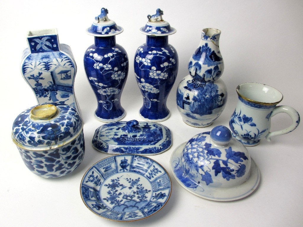 Appraisal: Chinese blue and white comprising a square shaped vase rim