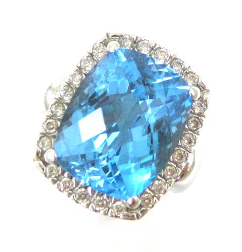 Appraisal: BLUE TOPAZ DIAMOND AND FOURTEEN KARAT WHITE GOLD RING with