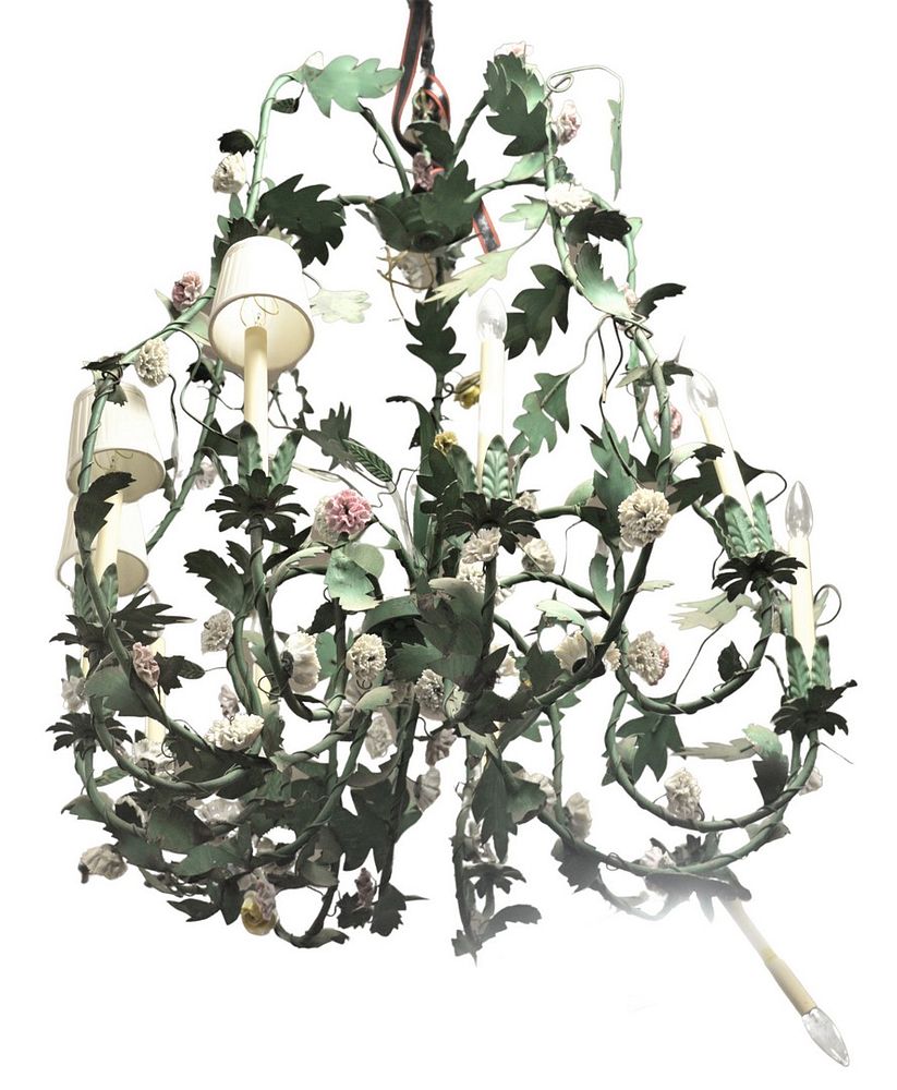 Appraisal: Louis XV Style Porcelain-Mounted Told Ten-Light Chandelier height feet diameter