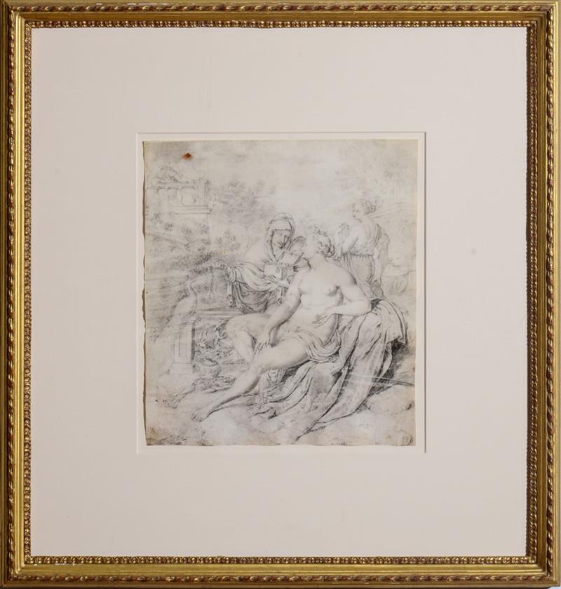 Appraisal: WILLEM VAN MIERIS - DAVID AND BATHSHEBA Chalk on velum